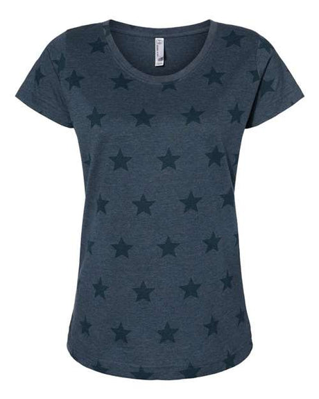 Code Five Women's Star Print Scoop Neck Tee - Code Five 3629 Denim Star S Short Sleeve T-Shirts