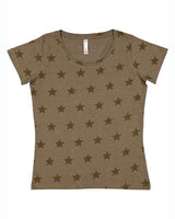 Code Five Women's Star Print Scoop Neck Tee - Code Five 3629 Granite Heather Star S Short Sleeve T-Shirts
