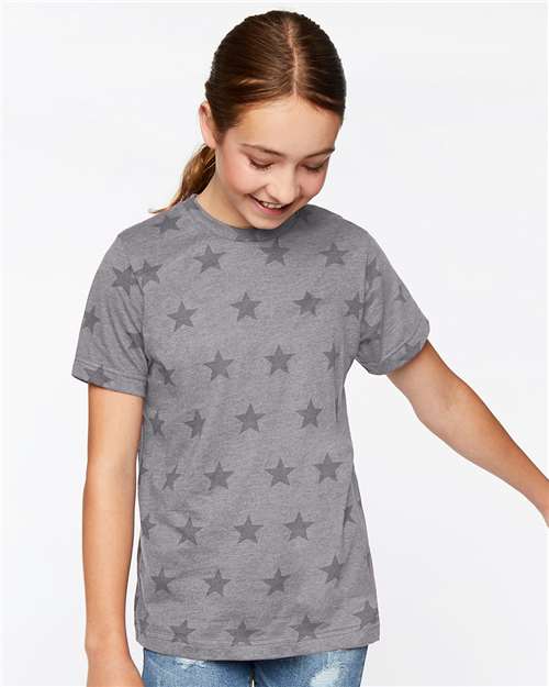 Code Five Youth Star Print Tee - Code Five 2229 Granite Heather Star XS Short Sleeve T-Shirts