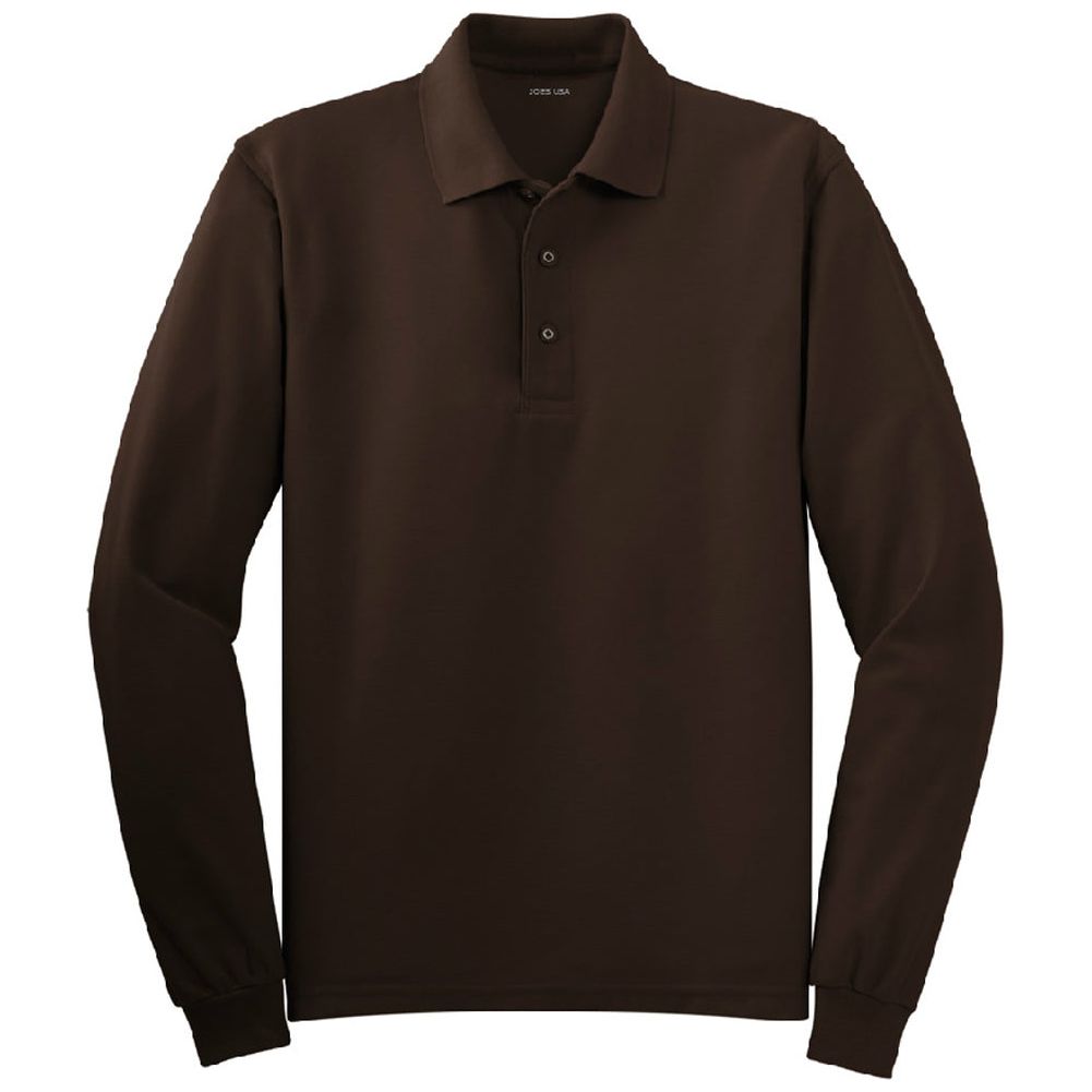 Mens Long Sleeve Silk Touch Polo Joe's USA X-Small Coffee Bean