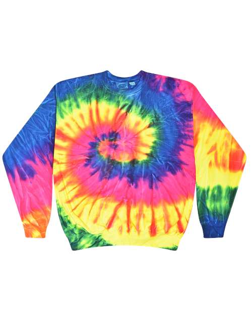 Colortone Unisex Tie - Dyed Fleece Crewneck Sweatshirt - Colortone 8100 Neon Rainbow S Crewneck Sweatshirts