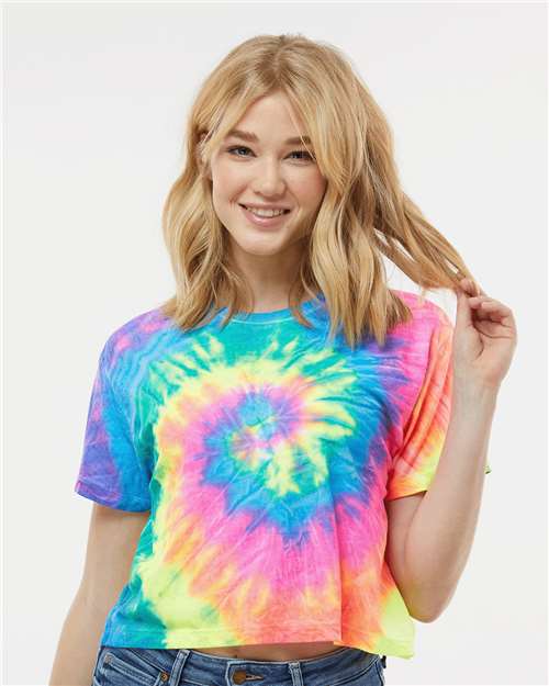 Colortone Women's Tie - Dyed Crop T-Shirt - Colortone 1050 Neon Rainbow XS Short Sleeve T-Shirts
