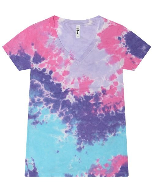 Colortone Women's Tie - Dyed V - Neck T-Shirt - Colortone 1075 Cotton Candy XS Short Sleeve T-Shirts