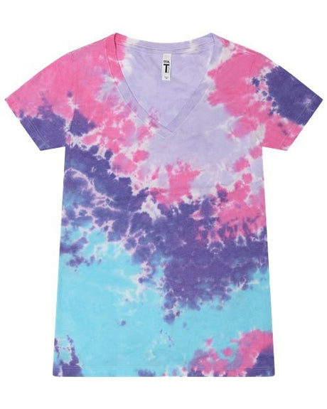 Colortone Women's Tie - Dyed V - Neck T-Shirt - Colortone 1075 Cotton Candy XS Short Sleeve T-Shirts