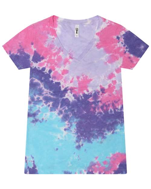 Colortone Women's Tie - Dyed V - Neck T-Shirt - Colortone 1075 Cotton Candy XS Short Sleeve T-Shirts