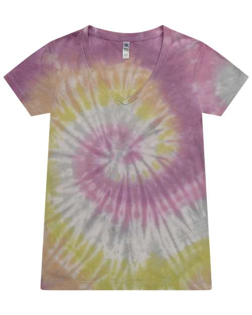 Colortone Women's Tie - Dyed V - Neck T-Shirt - Colortone 1075 Desert Rose XS Short Sleeve T-Shirts