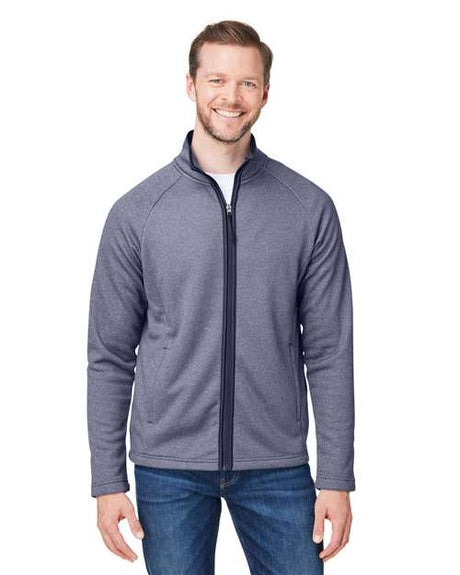 CORE365 Men's Venture Heathered Stripe Full - Zip Jacket - CORE365 CE72 Classic Navy/ White S