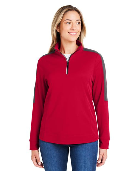 CORE365 Women's Market Snag Protect Mesh Colorblock Quarter - Zip Pullover - CORE365 CE404W Black/ Carbon XS