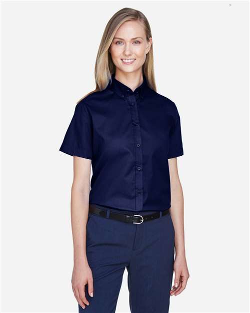 CORE365 Women's Optimum Short Sleeve Twill Shirt - CORE365 78194 Classic Navy XS