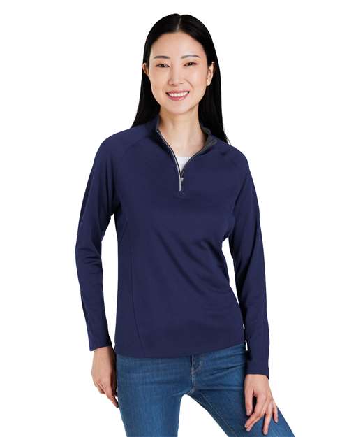 CORE365 Women's Origin Performance Pique Quarter - Zip Pullover - CORE365 CE418W Classic Navy Heather/ Carbon XS