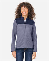 CORE365 Women's Venture Heathered Stripe Hybrid Jacket - CORE365 CE74W Classic Navy/ White XS