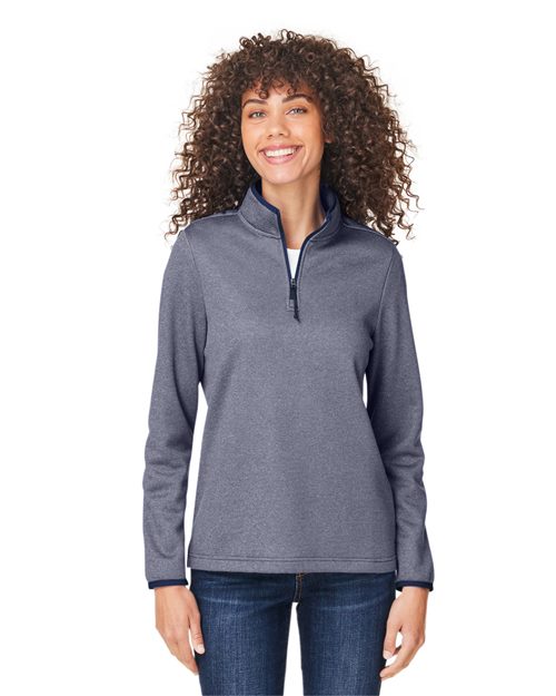 CORE365 Women's Venture Heathered Stripe Quarter - Zip Pullover - CORE365 CE73W Black/ White XS