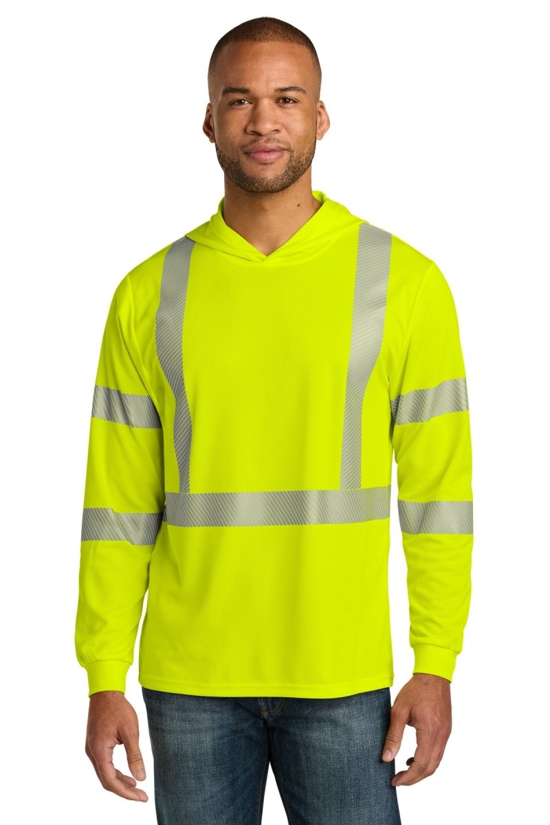CornerStone ® ANSI 107 Class 3 Long Sleeve Segmented Tape Hooded Tee CS208 - CornerStone CS208 Safety Yellow M Short Sleeve T-Shirts