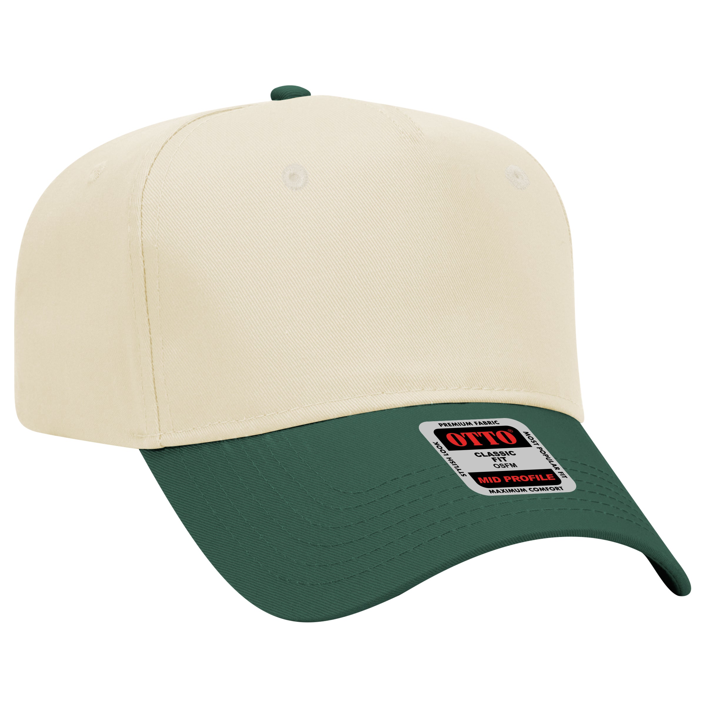 Otto Cap 31-069 - 5 Panel, Mid Profile Baseball Cap Caps OTTO CAP Dark Green / Natural