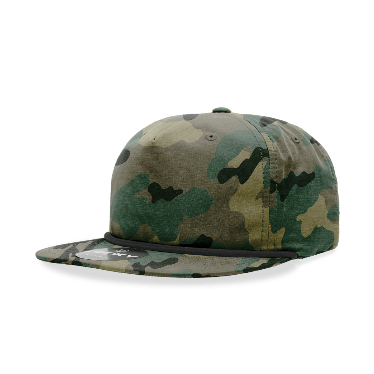 Decky 5 Panel High Profile Relaxed Camo Rope Hat | Decky 6044 WDL/BLK Standard Hats