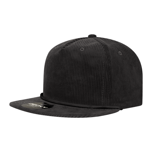 Decky 5 Panel High Profile Relaxed Corduroy Rope Hat | Decky 6043 Black Standard Hats