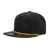 Decky 5 Panel High Profile Relaxed Corduroy Rope Hat | Decky 6043 Black/Gold Standard Hats