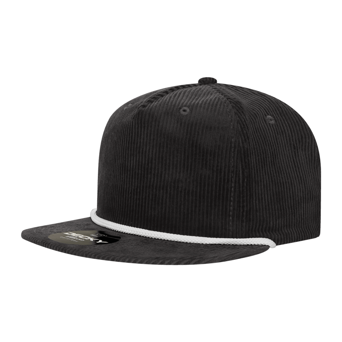 Decky 5 Panel High Profile Relaxed Corduroy Rope Hat | Decky 6043 Black/White Standard Hats