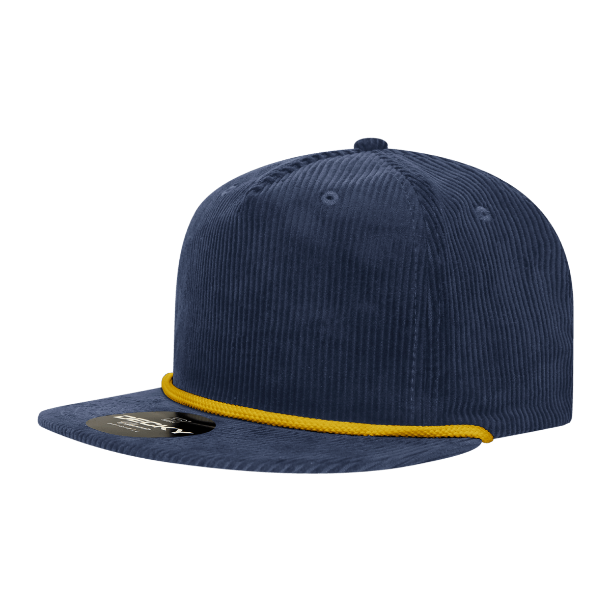 Decky 5 Panel High Profile Relaxed Corduroy Rope Hat | Decky 6043 Navy/Gold Standard Hats