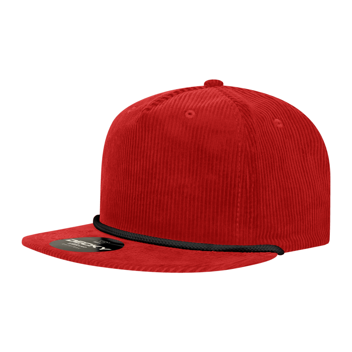 Decky 5 Panel High Profile Relaxed Corduroy Rope Hat | Decky 6043 Red/Black Standard Hats