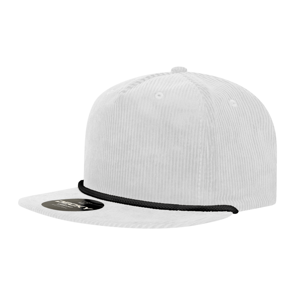 Decky 5 Panel High Profile Relaxed Corduroy Rope Hat | Decky 6043 White/Black Standard Hats