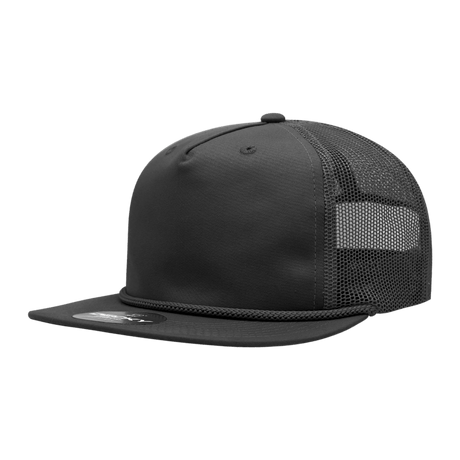 Decky 5 Panel High Profile Relaxed Cotton Blend Trucker w/Rope | Decky 6041 Black Standard