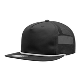 Decky 5 Panel High Profile Relaxed Cotton Blend Trucker w/Rope | Decky 6041 Black/White Standard