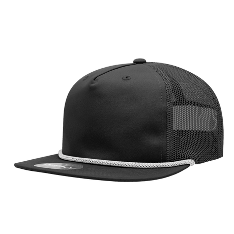 Decky 5 Panel High Profile Relaxed Cotton Blend Trucker w/Rope | Decky 6041 Black/White Standard