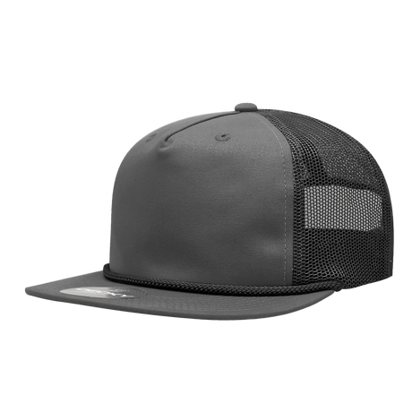 Decky 5 Panel High Profile Relaxed Cotton Blend Trucker w/Rope | Decky 6041 Charcoal/Black Standard