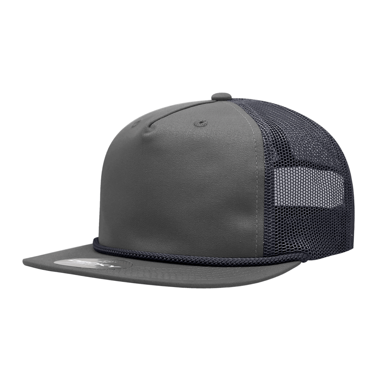 Decky 5 Panel High Profile Relaxed Cotton Blend Trucker w/Rope | Decky 6041 Charcoal/Navy Standard