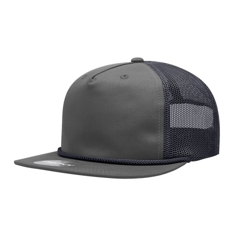 Decky 5 Panel High Profile Relaxed Cotton Blend Trucker w/Rope | Decky 6041 Charcoal/Navy Standard