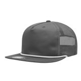 Decky 5 Panel High Profile Relaxed Cotton Blend Trucker w/Rope | Decky 6041 Charcoal/White Standard