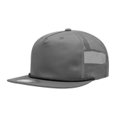 Decky 5 Panel High Profile Relaxed Cotton Blend Trucker w/Rope | Decky 6041 Grey/Black Standard