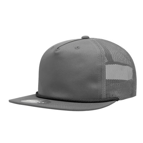 Decky 5 Panel High Profile Relaxed Cotton Blend Trucker w/Rope | Decky 6041 Grey/Black Standard