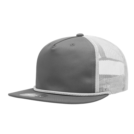 Decky 5 Panel High Profile Relaxed Cotton Blend Trucker w/Rope | Decky 6041 Grey/White Standard