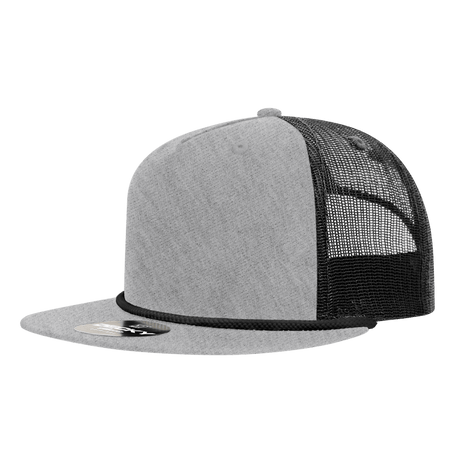 Decky 5 Panel High Profile Relaxed Cotton Blend Trucker w/Rope | Decky 6041 Heather Grey/Black Standard