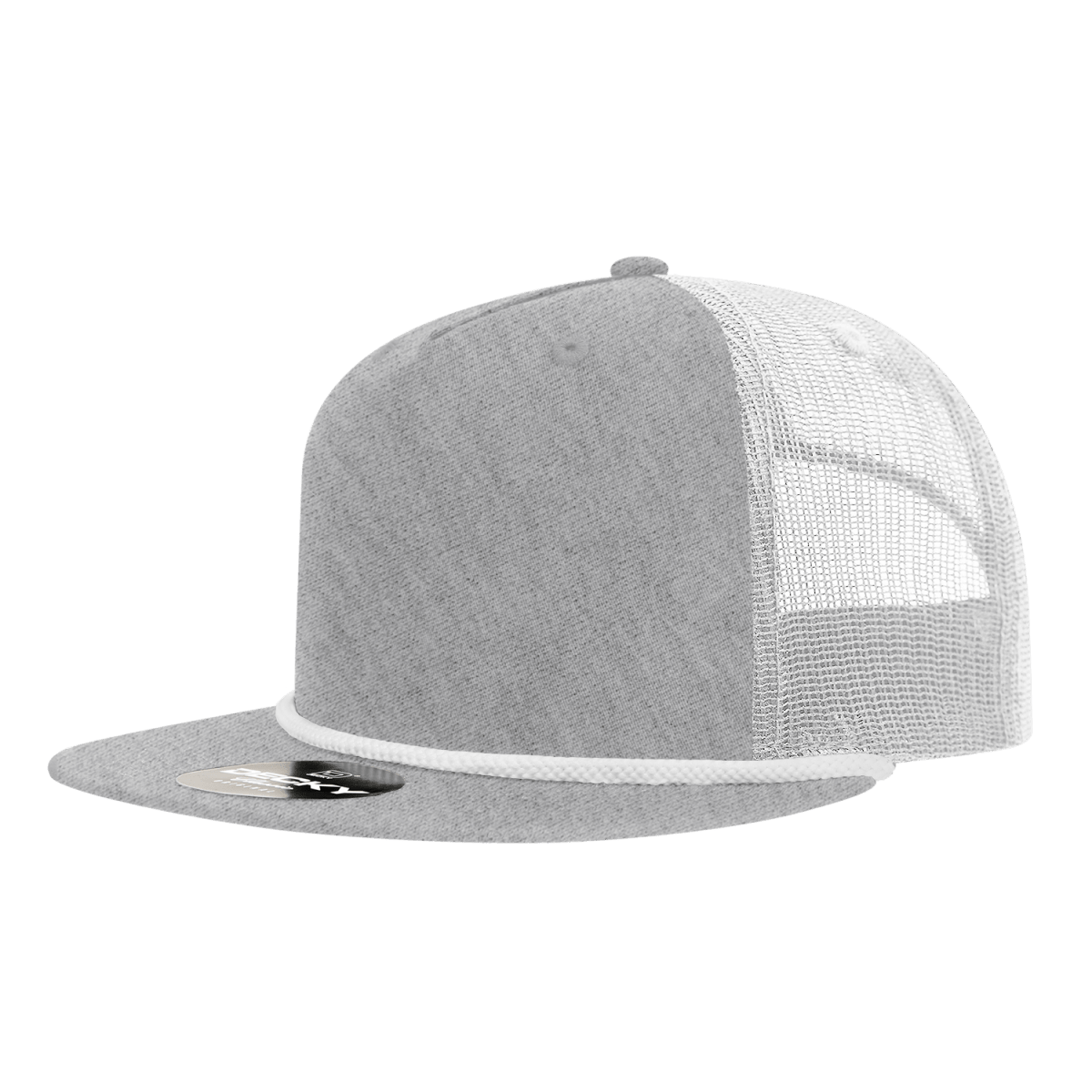 Decky 5 Panel High Profile Relaxed Cotton Blend Trucker w/Rope | Decky 6041 Heather Grey/White Standard