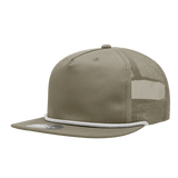 Decky 5 Panel High Profile Relaxed Cotton Blend Trucker w/Rope | Decky 6041 Khaki/White Standard