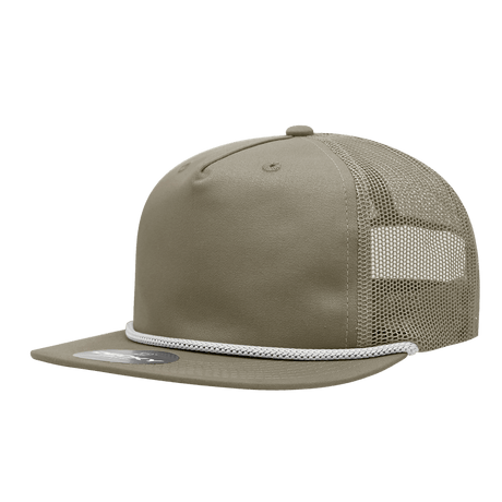 Decky 5 Panel High Profile Relaxed Cotton Blend Trucker w/Rope | Decky 6041 Khaki/White Standard