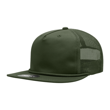 Decky 5 Panel High Profile Relaxed Cotton Blend Trucker w/Rope | Decky 6041 Olive Standard