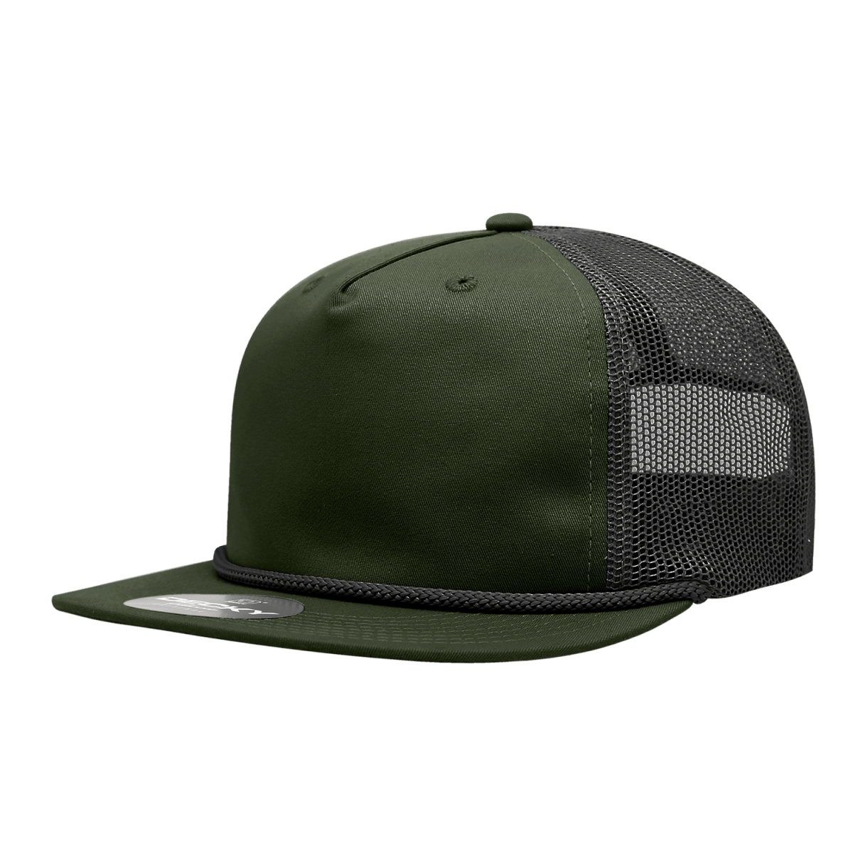 Decky 5 Panel High Profile Relaxed Cotton Blend Trucker w/Rope | Decky 6041 Olive/Black Standard