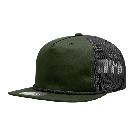 Decky 5 Panel High Profile Relaxed Cotton Blend Trucker w/Rope | Decky 6041 Olive/Black Standard