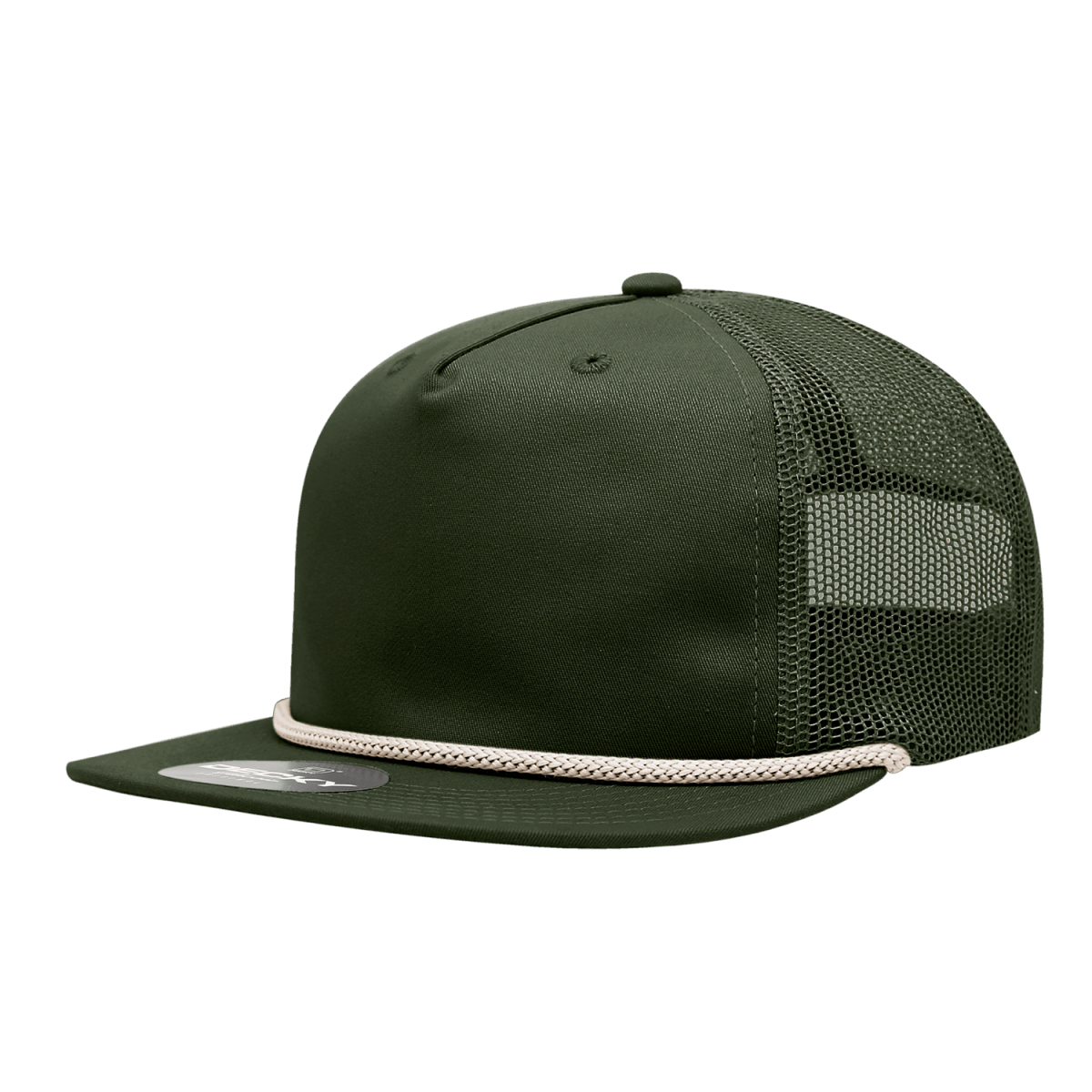 Decky 5 Panel High Profile Relaxed Cotton Blend Trucker w/Rope | Decky 6041 Olive/Ivory Standard