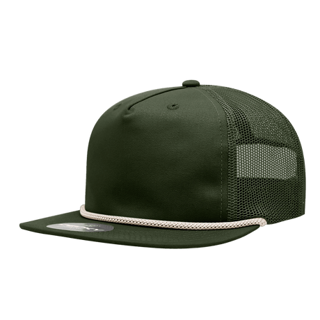 Decky 5 Panel High Profile Relaxed Cotton Blend Trucker w/Rope | Decky 6041 Olive/Ivory Standard