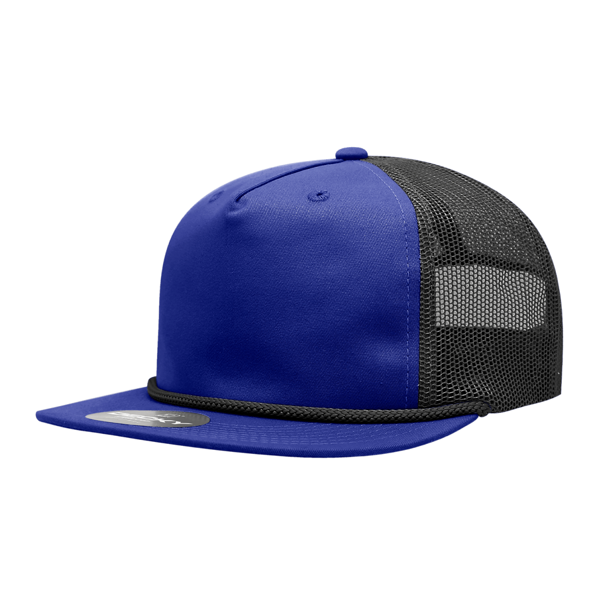 Decky 5 Panel High Profile Relaxed Cotton Blend Trucker w/Rope | Decky 6041 Royal/Black Standard