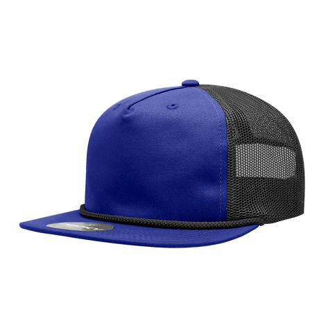 Decky 5 Panel High Profile Relaxed Cotton Blend Trucker w/Rope | Decky 6041 Royal/Black Standard