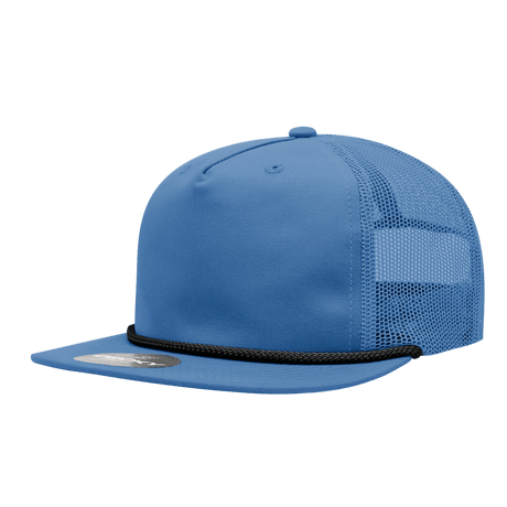 Decky 5 Panel High Profile Relaxed Cotton Blend Trucker w/Rope | Decky 6041 Sky/Black Standard