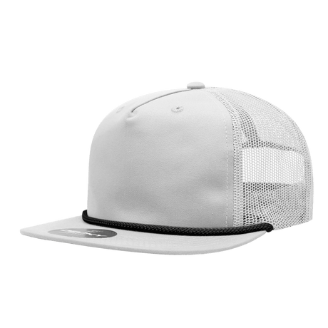 Decky 5 Panel High Profile Relaxed Cotton Blend Trucker w/Rope | Decky 6041 White/Black Standard