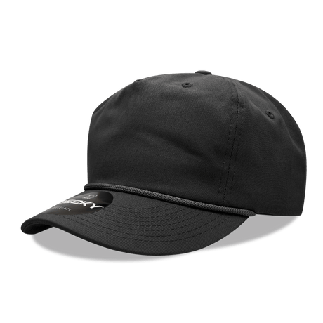 Decky 5 Panel High Profile Relaxed Cotton Rope Hat | Decky 252 Black OSFM Hats