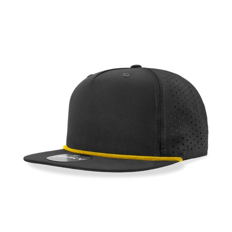 Decky 5 Panel High Profile Relaxed Perforated Performance Rope Hat | Decky 6226 Black/Gold Standard Hats